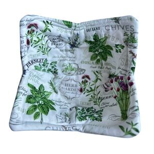 Hand Crafted Colorful Green Herb Garden Microwave Bowl Cozy 100% Cotton